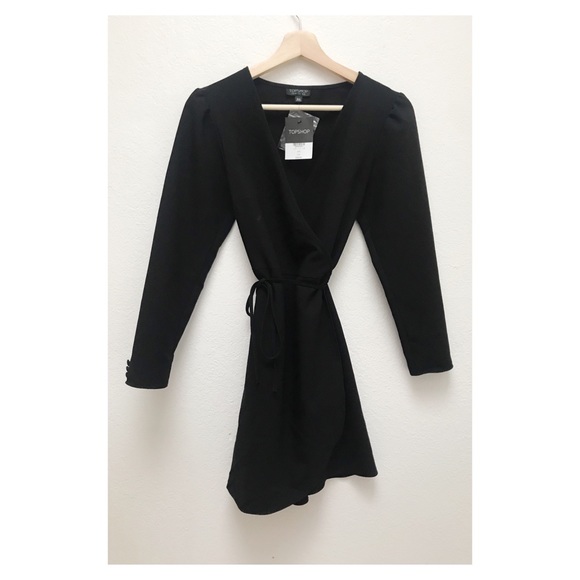 Topshop Dresses & Skirts - NWT Topshop Black Crepe Wrap Mini Dress